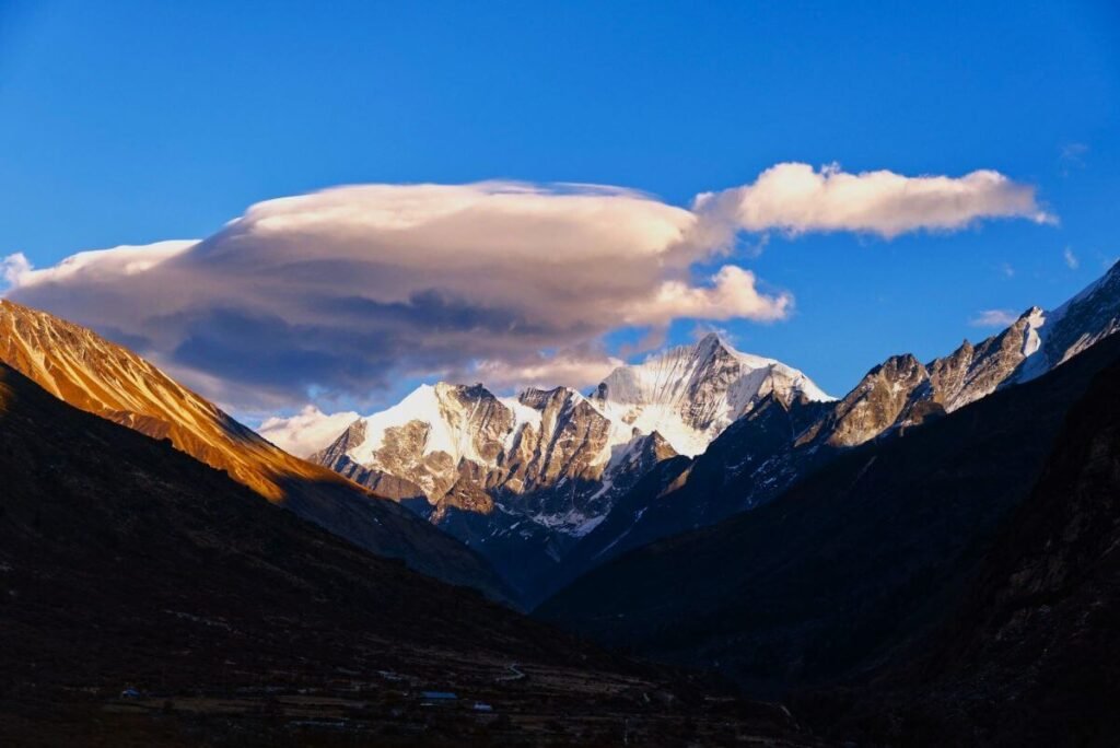 Sunrise over Langtang Lirung seen from the village