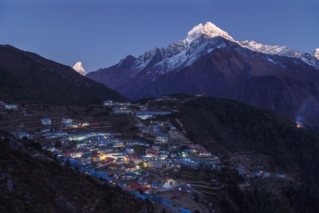 Beautiful night view of Namche Bazar in spring