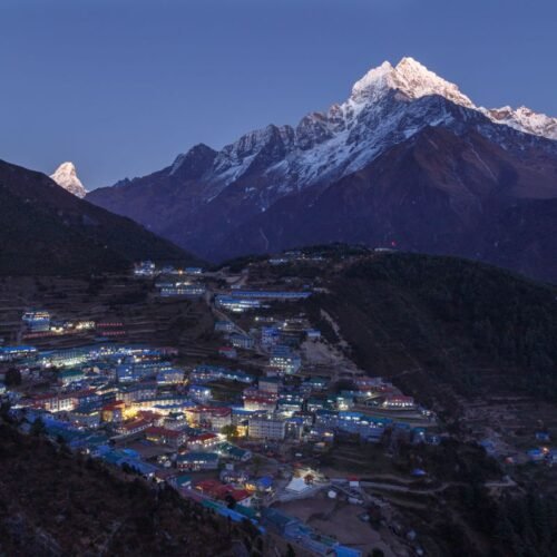 Beautiful night view of Namche Bazar in spring