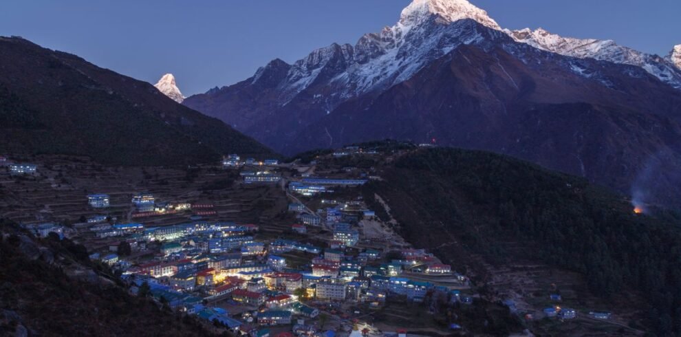 Beautiful night view of Namche Bazar in spring