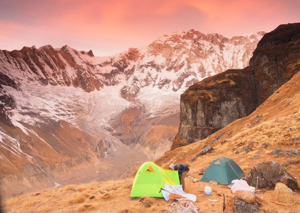 Nepali trekker doing camping at Annapurna base camp