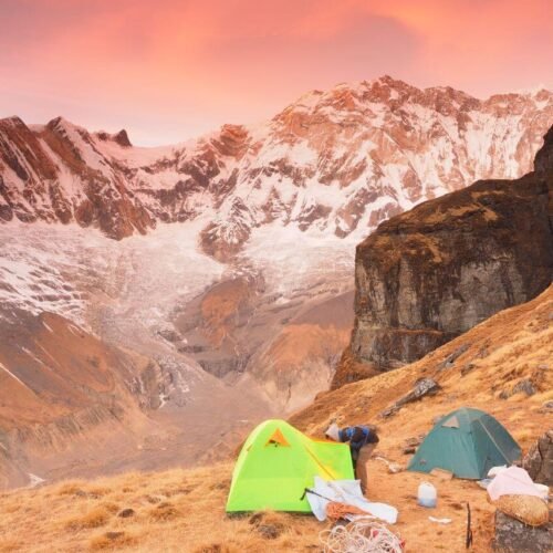 Nepali trekker doing camping at Annapurna base camp