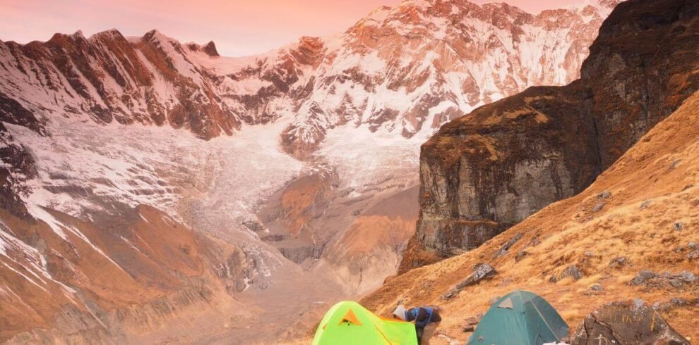 Nepali trekker doing camping at Annapurna base camp