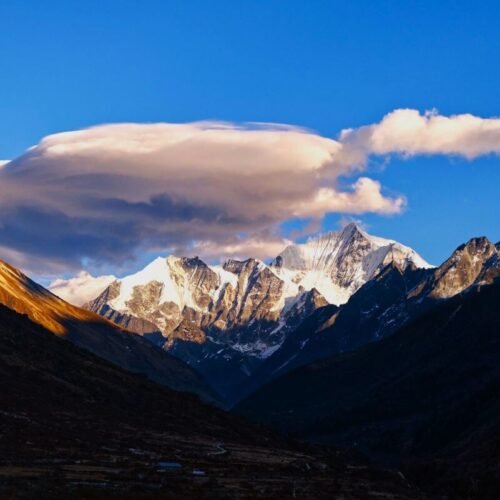 Sunrise over Langtang Lirung seen from the village