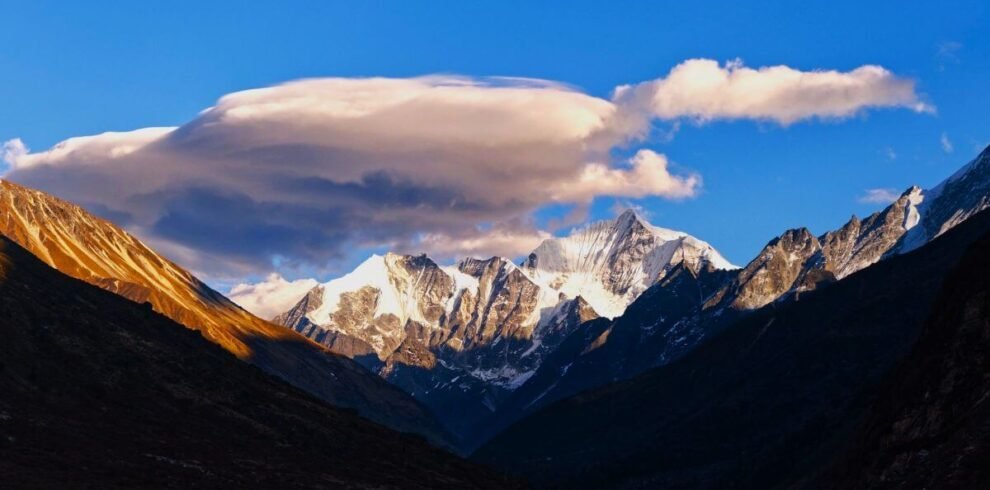 Sunrise over Langtang Lirung seen from the village